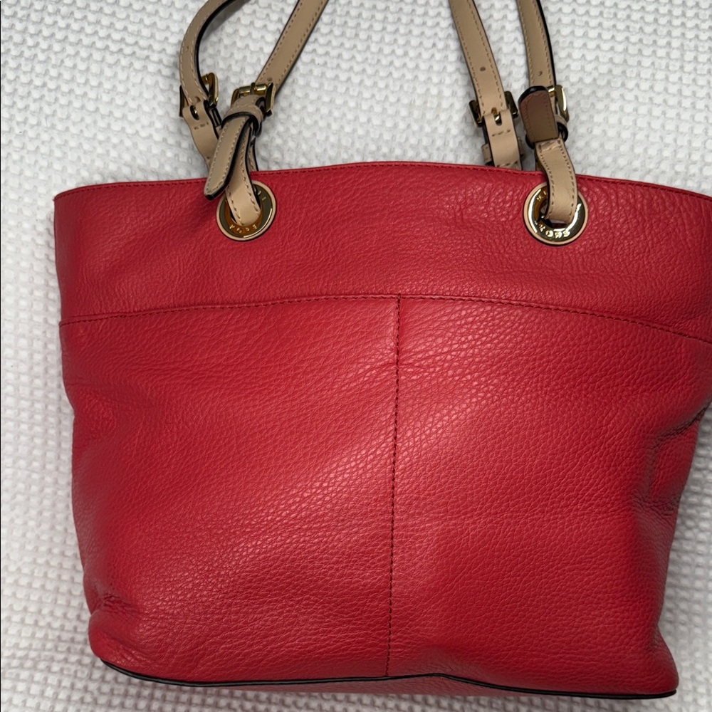 Michael Kors Coral and Tan Leather Tote - Picture 5 of 7